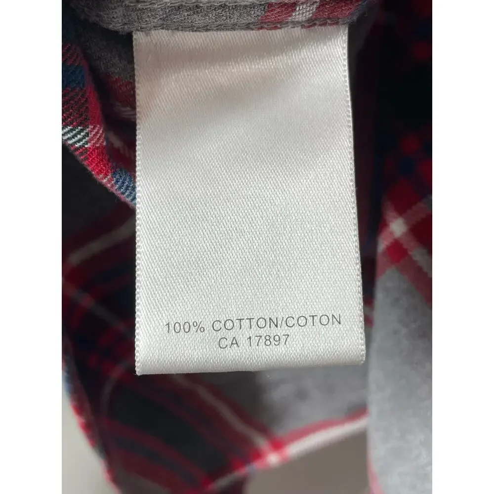 Banana Republic Mens Plaid Button Front Shirt Small Gray Red 100% Cotton